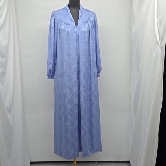 Christian Dior Vintage Women's Zipper Front Lounge Wear Blue Satin Romantuc S - Picture 1 of 11